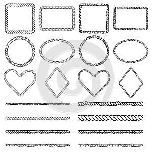 Rope Frames Bundle. Hand drawn rope shapes