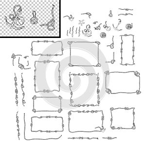 Rope frames and rope knots isolated vector Set