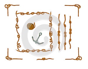 Rope frames and rope knots isolated vector Set