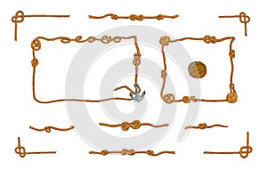 Rope frames and rope knots isolated vector Set