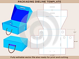 Rope Handle Shoe Box Dieline of Large size 13.25 x 10 x 5 Inch One piece corrugated shoebox die line