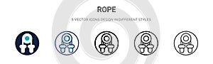 Rope icon in filled, thin line, outline and stroke style. Vector illustration of two colored and black rope vector icons designs