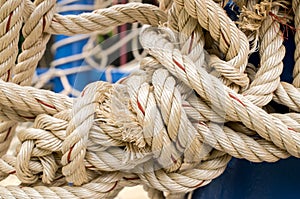 Rope And Knot On Background. Outdoor view