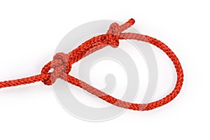 Rope knot bowline with stopper knot on white background