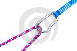 Rope with knot in carabiner with quickdraw