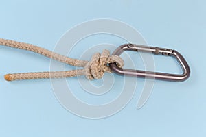 Rope knot Double overhand noose tied to a carabiner