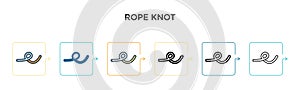 Rope knot vector icon in 6 different modern styles. Black, two colored rope knot icons designed in filled, outline, line and