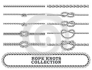 Rope knots collection. Overhand, Figure of eight and square knot. Seamless decorative elements. photo