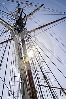 Rope ladders and masts of a ship
