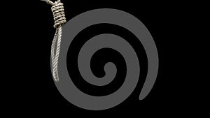 Rope loop on black background, crisis suicide, physical violence, hanging sin