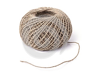 Rope made of environmentally friendly material rolled into a ball with the end isolated on a white background