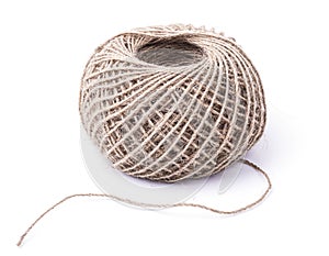 Rope made of environmentally friendly material rolled into a ball with the end isolated on a white background