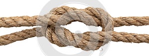 Rope made of jute in loops and knots on a white background. Linen twisted rope isolate