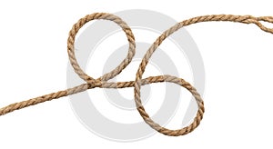 Rope made of jute in loops and knots on a white background. Linen twisted rope isolate