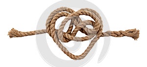 Rope made of jute in loops and knots on a white background. Linen twisted rope isolate