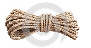 Rope made of natural jute on a white wooden background. Isolated