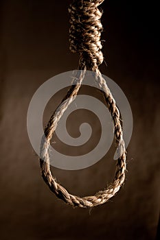 Rope in a noose against brown photo