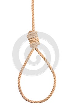Rope noose with tight hangman knot isolated on white