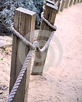 Rope path leading to California beach and ocean.