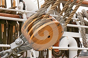 Rope pulley on ship