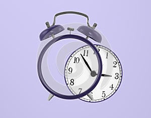 Rope pulling out clock face from purple alarm clock