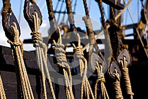 Rope Rigging on a Wooden Boat photo