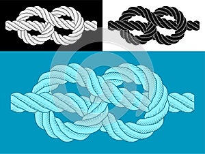 Rope sea knot emblem. Rope for fastening on ships. Element for design and decoration. Vector