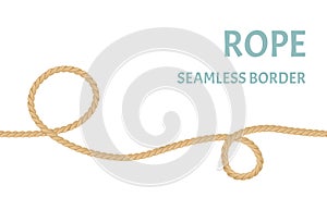 Rope seamless border. Twisted jute cord with loops isolated on white background.
