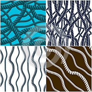 Rope seamless patterns set, trendy vector wallpaper backgrounds