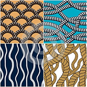 Rope seamless patterns set, trendy vector wallpaper backgrounds