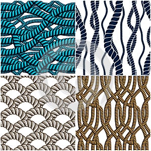 Rope seamless patterns set, trendy vector wallpaper backgrounds