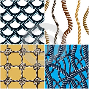 Rope seamless patterns set, trendy vector wallpaper backgrounds