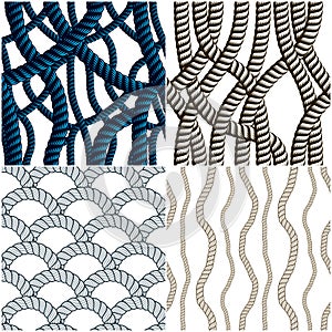 Rope seamless patterns set, trendy vector wallpaper backgrounds