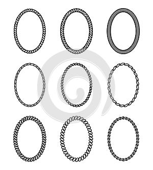 Rope set of oval frames. Collection of thick and thin bor