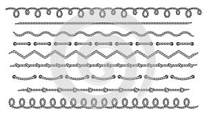 Rope. Set of various seamless decorative rope elements