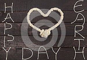 Rope in shape of love heart.Happy Earth Day