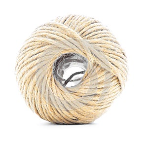 Rope skein, jute roll, braided ball isolated on white background