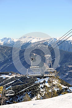 Rope ski lift - Vallnord, Principality of Andorra, Europe. photo