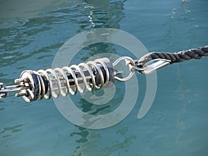Rope sling with safety anchor shackle used in a big sail boat
