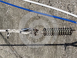 Rope sling with safety anchor shackle used in a big sail boat