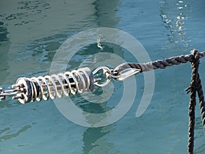 Rope sling with safety anchor shackle used in a big sail boat