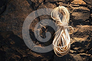 Rope on a stone wall photo