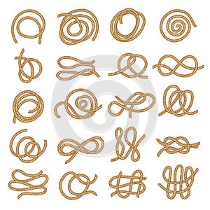 Rope. Textile knots twisted cable parts abstract nautical ropes collection recent vector pictures isolated