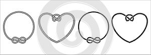 Rope tie heart shape border vector design. Rope lace line vector. Pretty rope knot form. With space bar for writing text