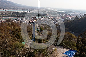 Rope way with city view at day from top angle