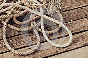Rope on a wooden background
