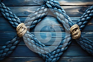 Rope on a wooden background. Rope tied in a knot