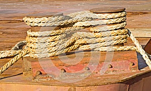 Rope wound securely around two cleats.