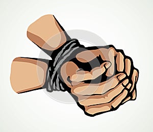 Roped bound hands. Vector drawing