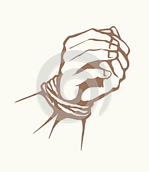 Roped bound hands. Vector drawing